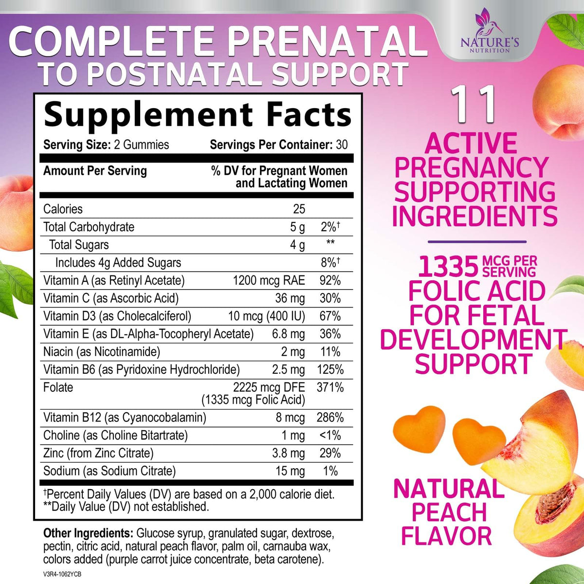 Gummies prénatales Nature's Nutrition avec Acide Folique, Vitamines A, C, D3