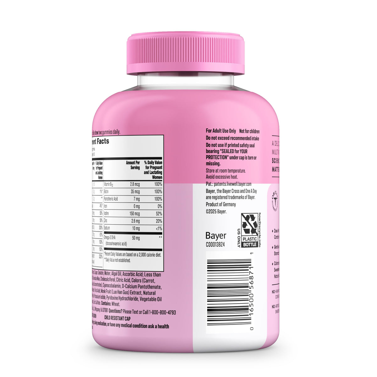 Gummies prénatales ONE A DAY avec informations nutritionnelles