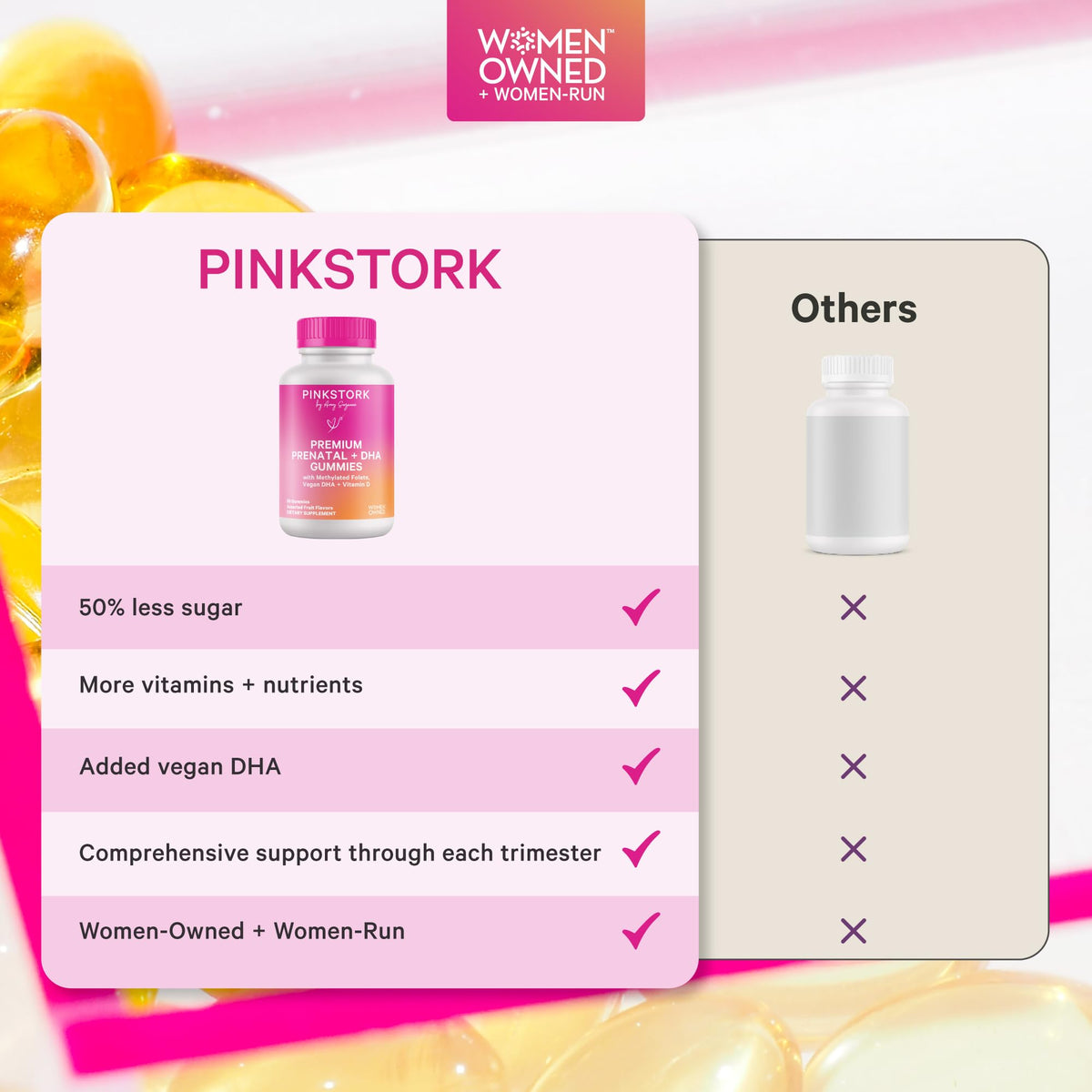 Gummies prénatales Pink Stork montrant la texture gélatineuse.