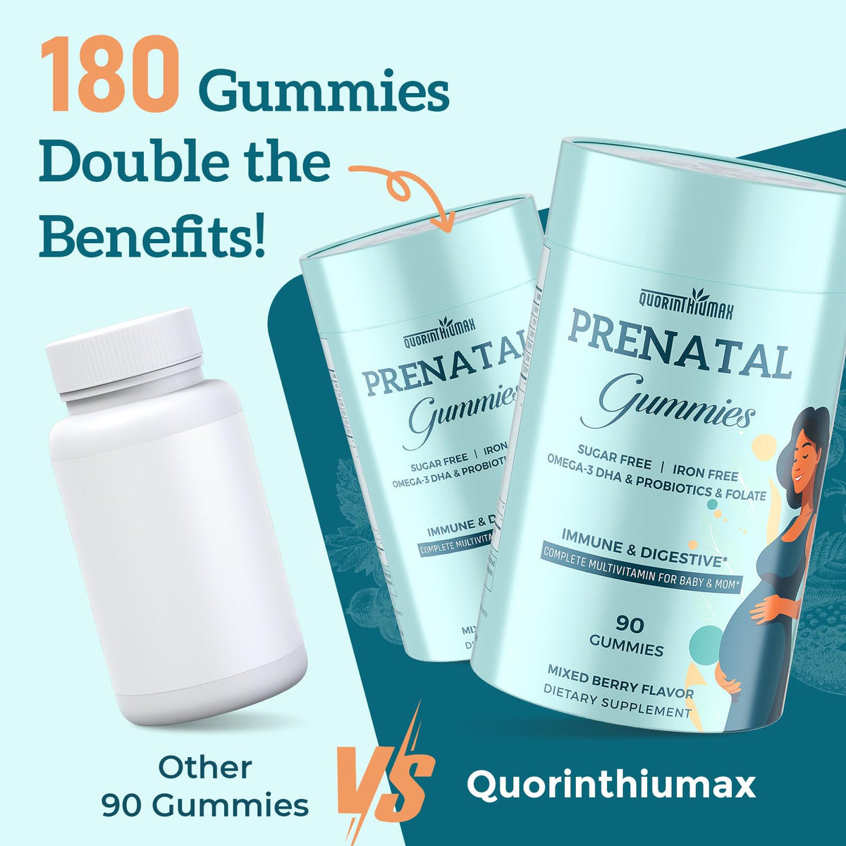 Gummies prénatales Quorinthiumax, ingrédients sur l'emballage
