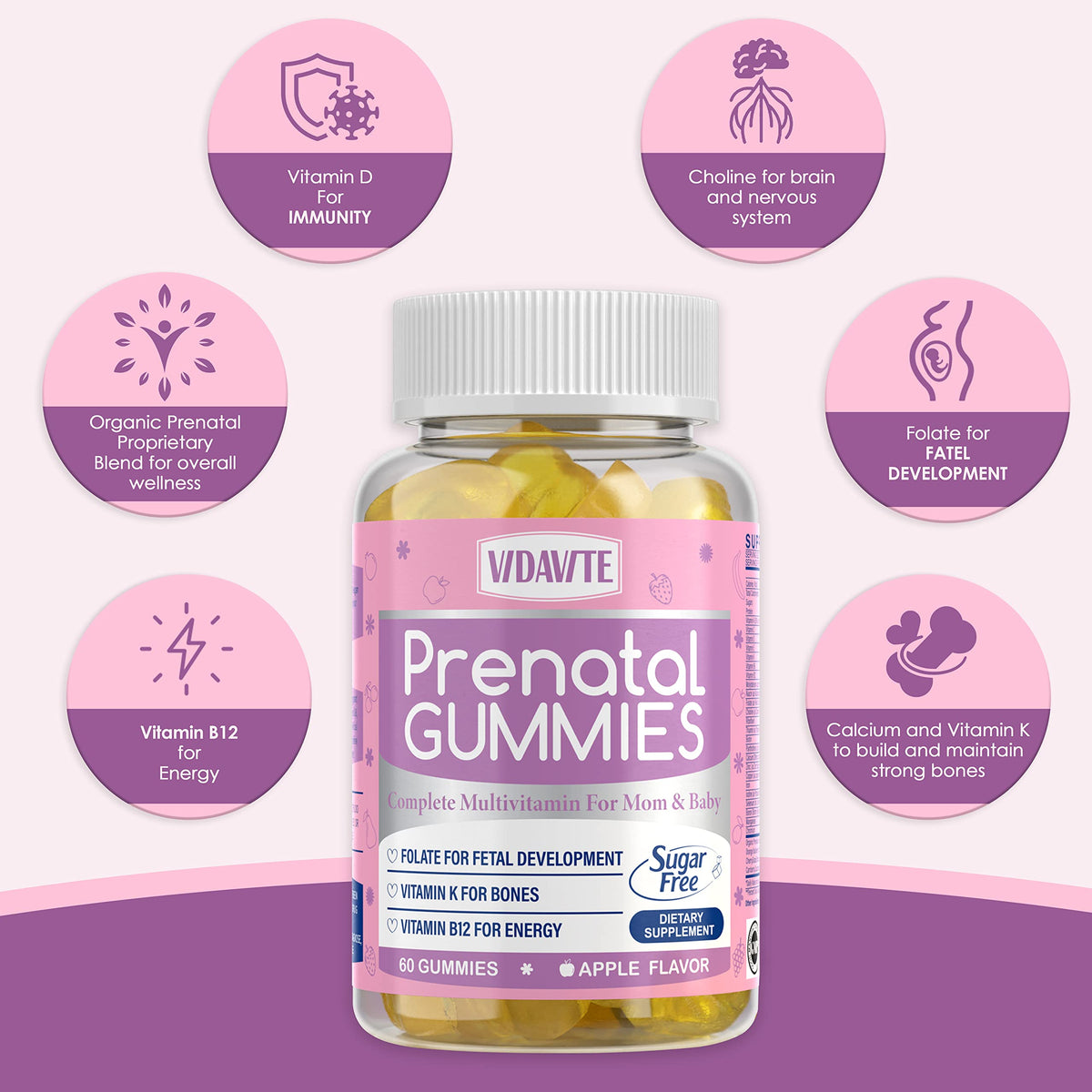 Gummies prénatales VIDAVITE avec étiquette visible