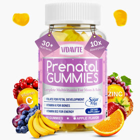 Gummies prénatales VIDAVITE, pot ouvert avec gummies visibles