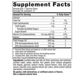 Gummies prénatales Zéro Sucre Nordic Naturals, profil avec nutriments importants
