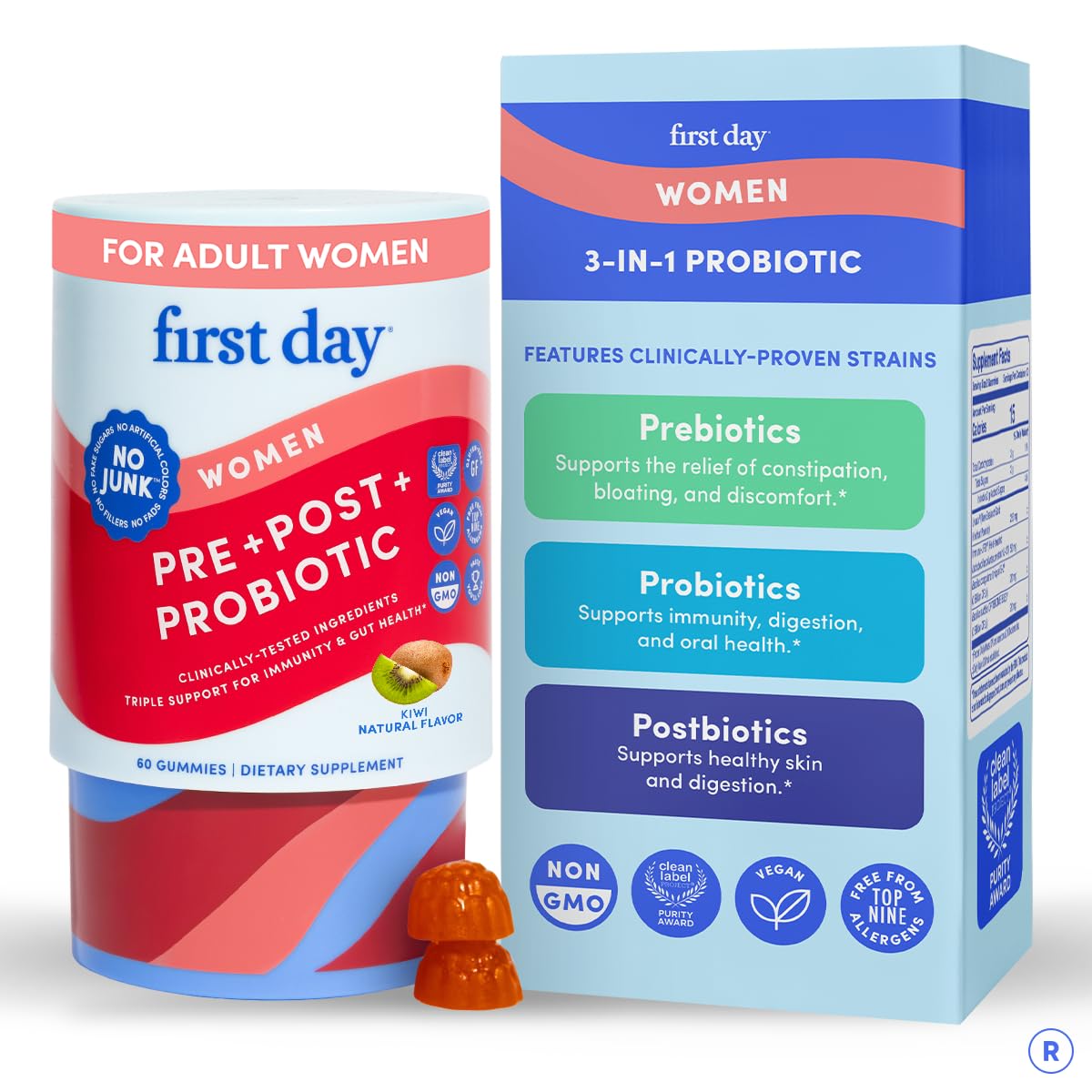 Gummies probiotique FIRST DAY 3-en-1 pot de 60 unités