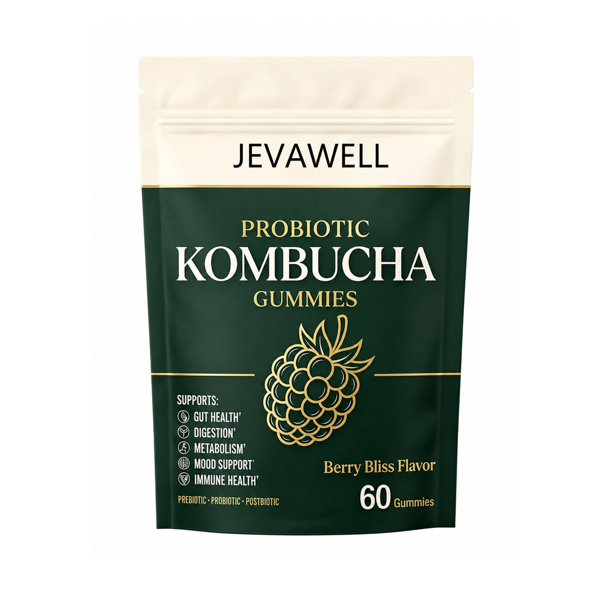 Gummies probiotique Jevawell MACELY saveur baie, boîte de 60 gummies