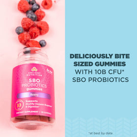 Gummies Probiotiques Ancient Nutrition, présentation des gummies dans une main