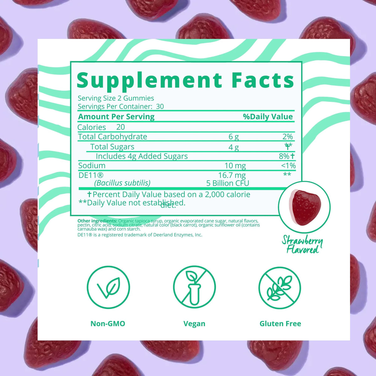 Gummies probiotiques Baby Blues avec une main tenant deux gummies