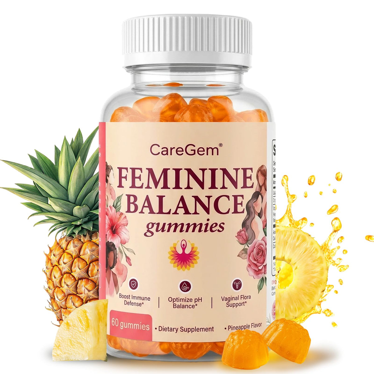 Gummies probiotiques CareGem au goût ananas, vue de face