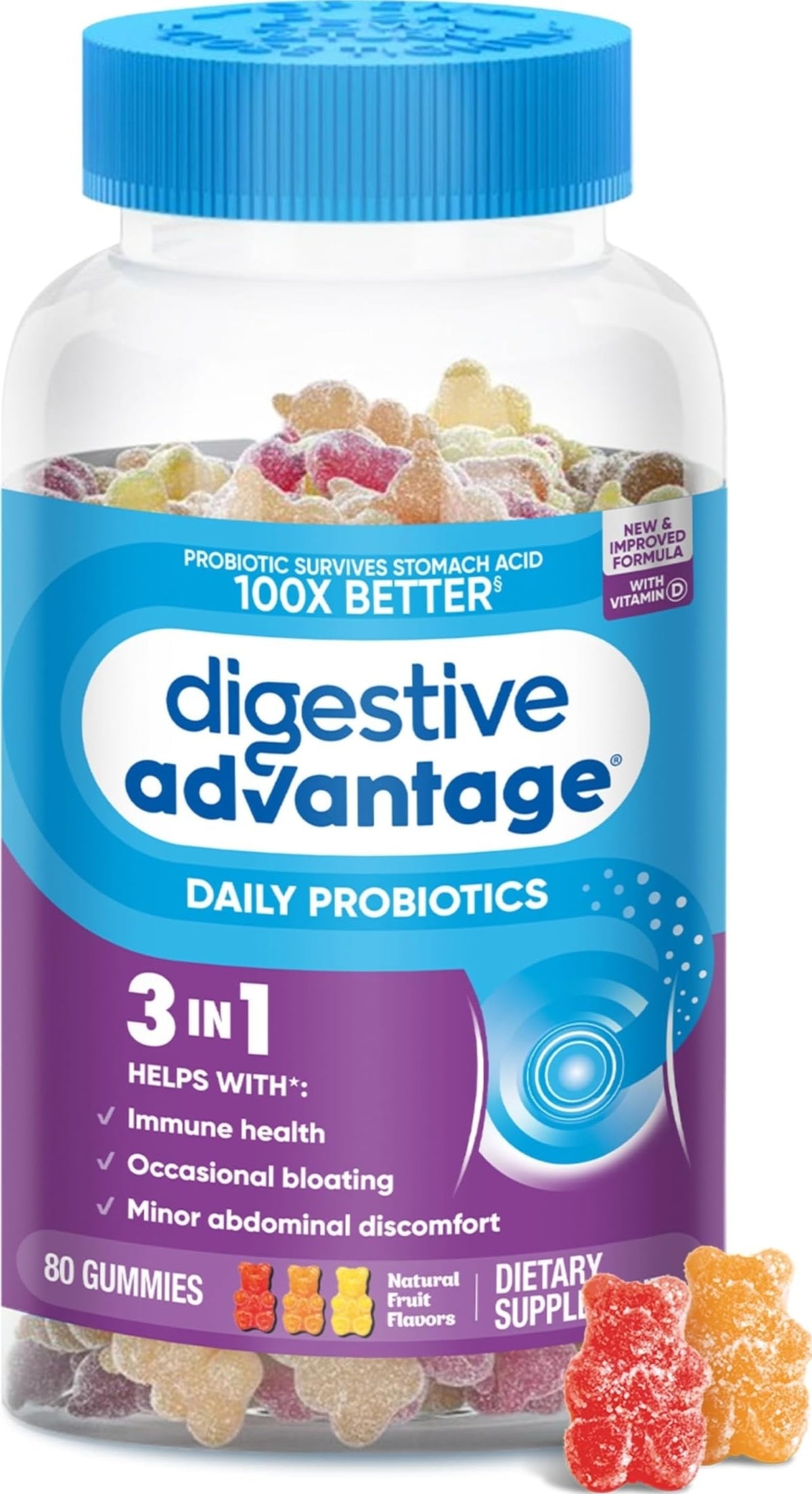 Gummies probiotiques daily Advantage 80ct avec emballage coloré
