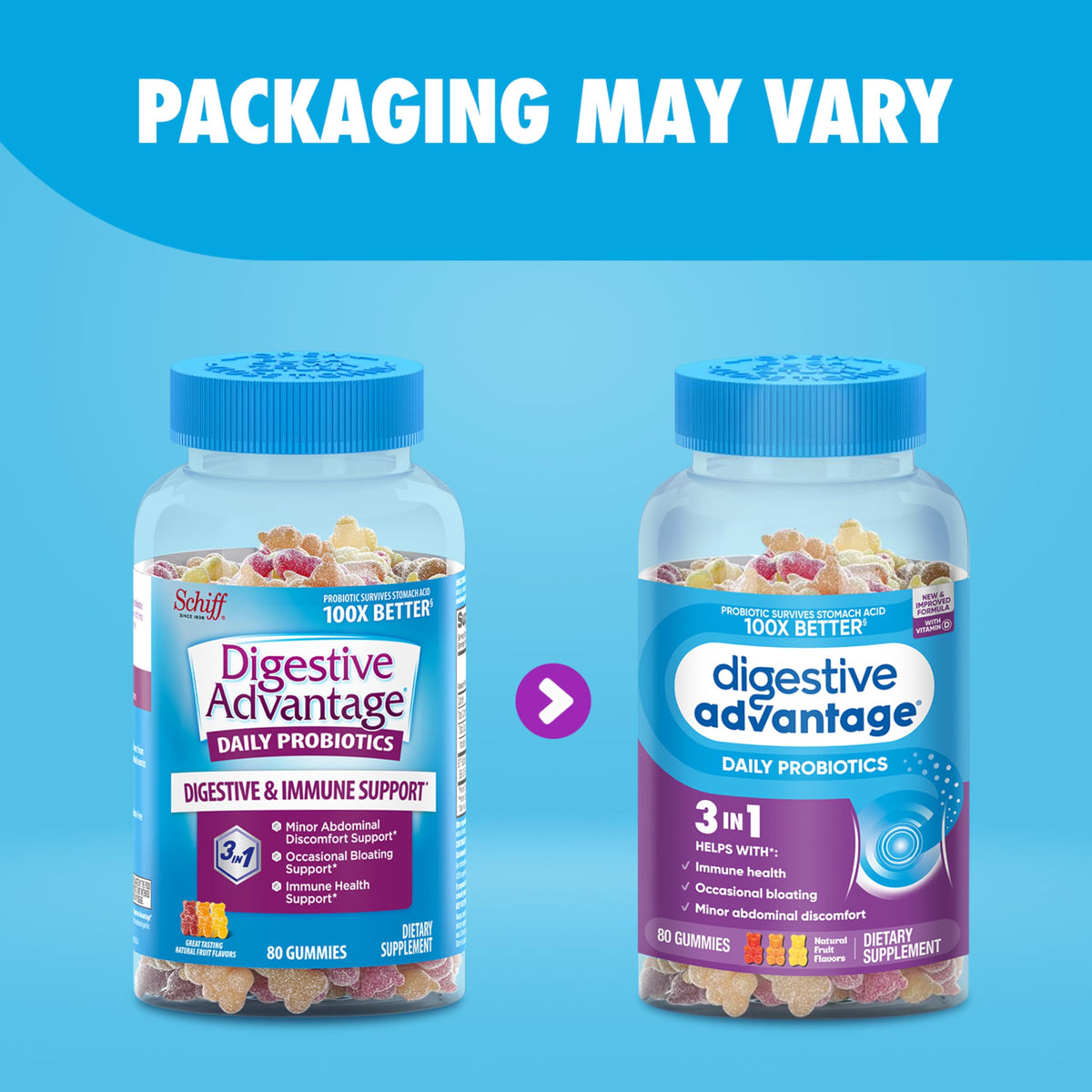 Gummies probiotiques daily Advantage avec une main tenant une gomme