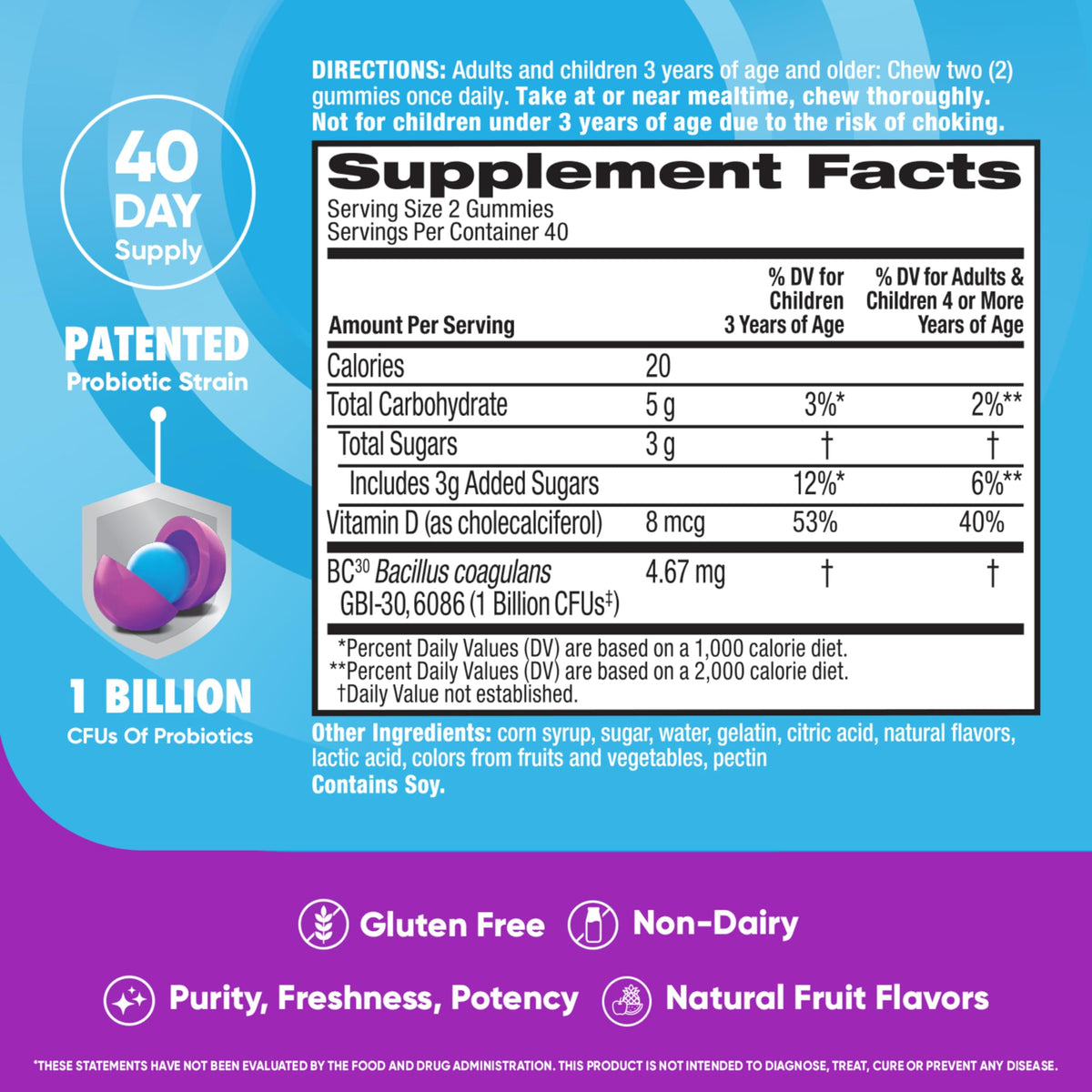 Gummies probiotiques daily Advantage en gros plan sur les saveurs naturelles