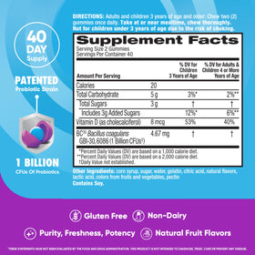 Gummies probiotiques daily Advantage en gros plan sur les saveurs naturelles