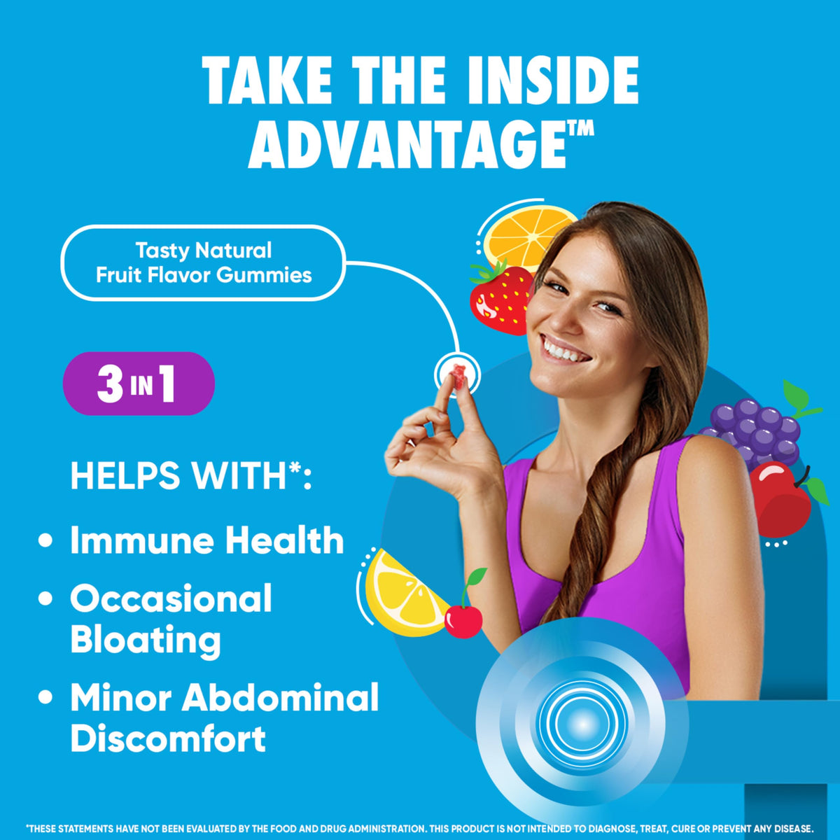 Gummies probiotiques daily Advantage montrant la texture et la couleur des gommes