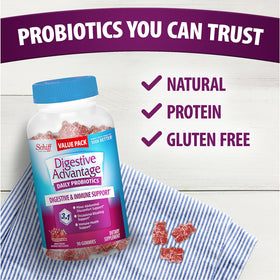 Gummies probiotiques daily Advantage, pot ouvert avec gummies visibles