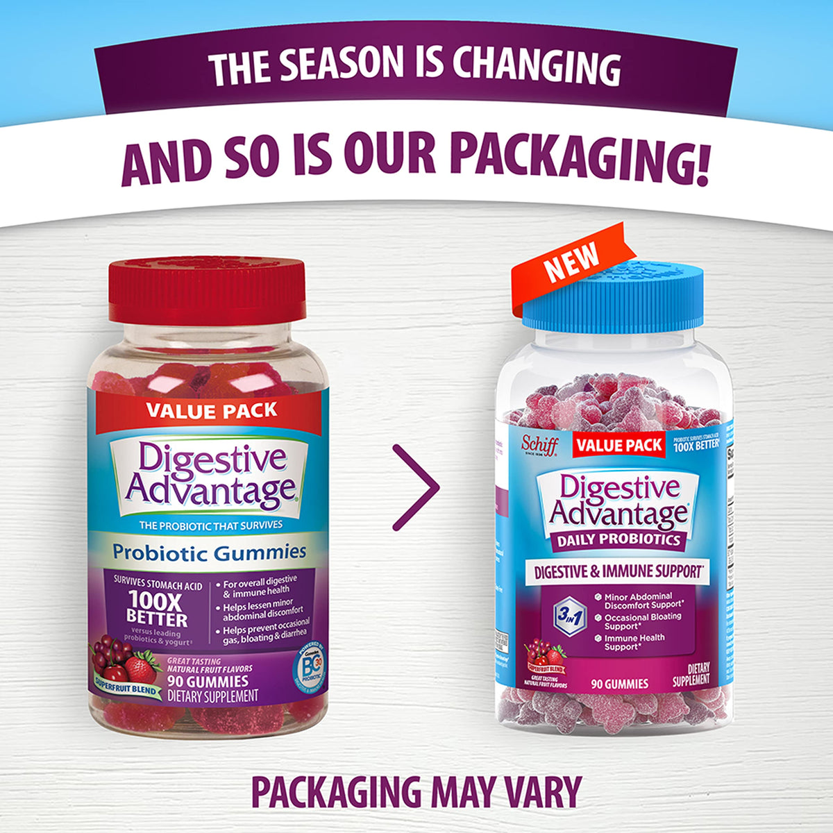 Gummies probiotiques daily Advantage, présentation sur une table