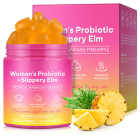 Gummies probiotiques féminins Vawcrn, sachet de 60 pièces, saveur ananas