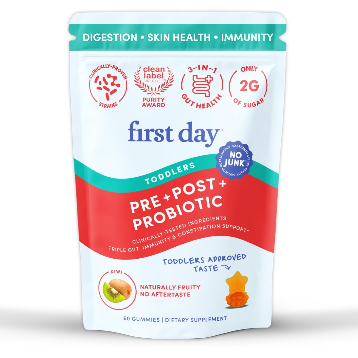 Gummies probiotiques FIRST DAY au kiwi, boîte de 60 unités