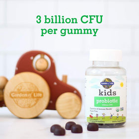 Gummies probiotiques Garden of Life, présentation des gummies sur une table