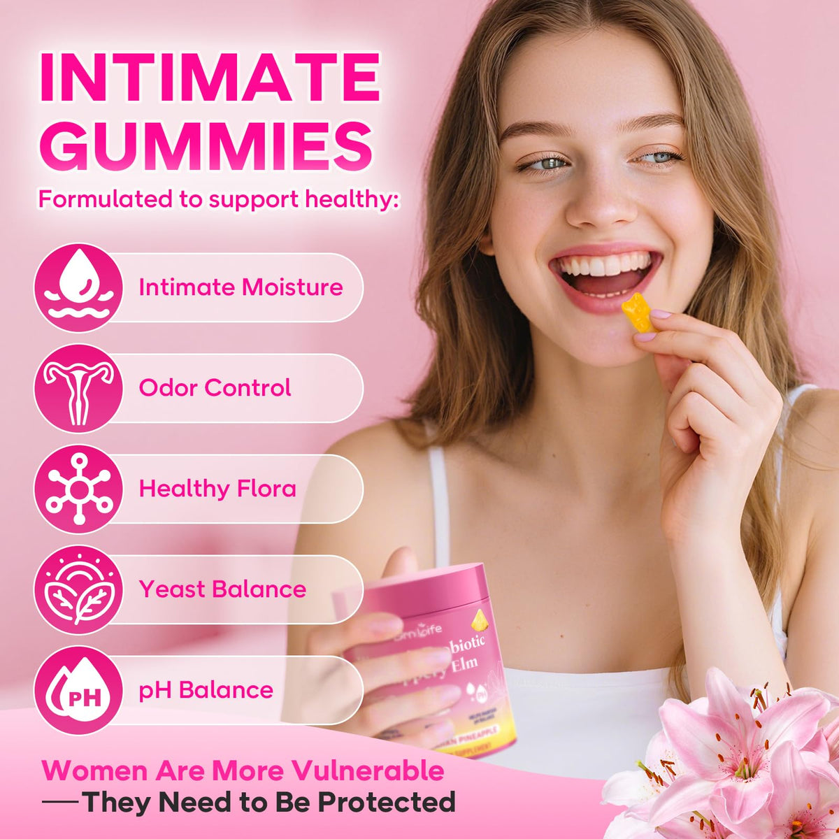 Gummies probiotiques GrnLife, vue de près, montrant la texture