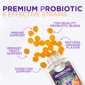 Gummies probiotiques Health Nutrition Naturals avec une vue de l'arrière du pot