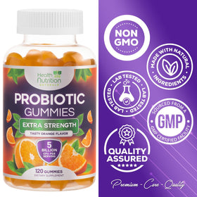 Gummies probiotiques Health Nutrition Naturals sur une table en bois