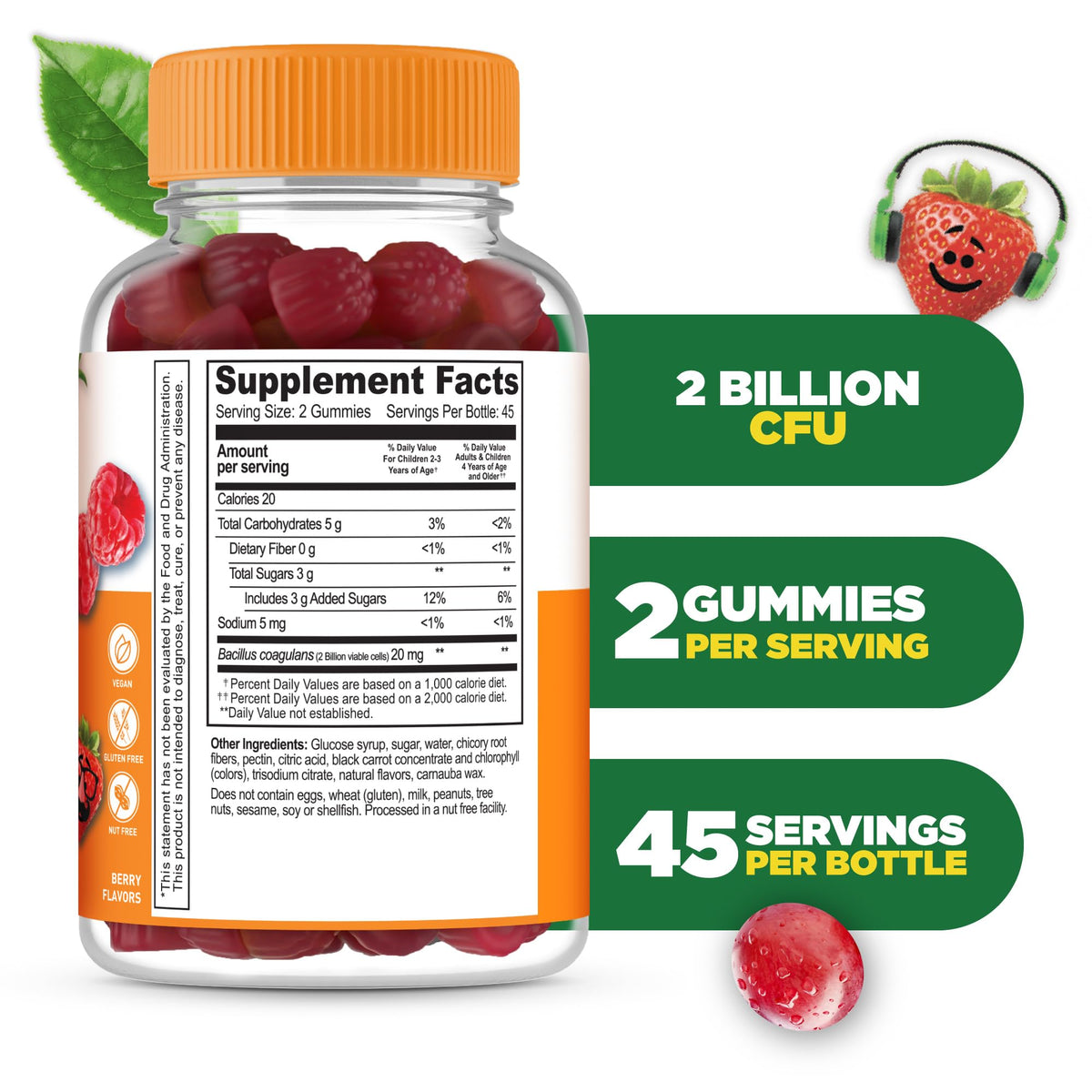 Gummies probiotiques Lifeable pour enfants, goût framboise