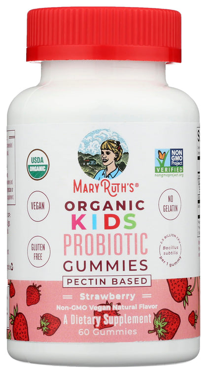 Gummies probiotiques MARYRUTH'S à la fraise 60 CT, pot ouvert