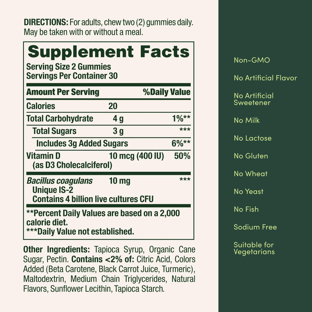 Gummies Probiotiques Nature's Bounty, vue arrière du packaging