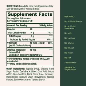 Gummies Probiotiques Nature's Bounty, vue arrière du packaging