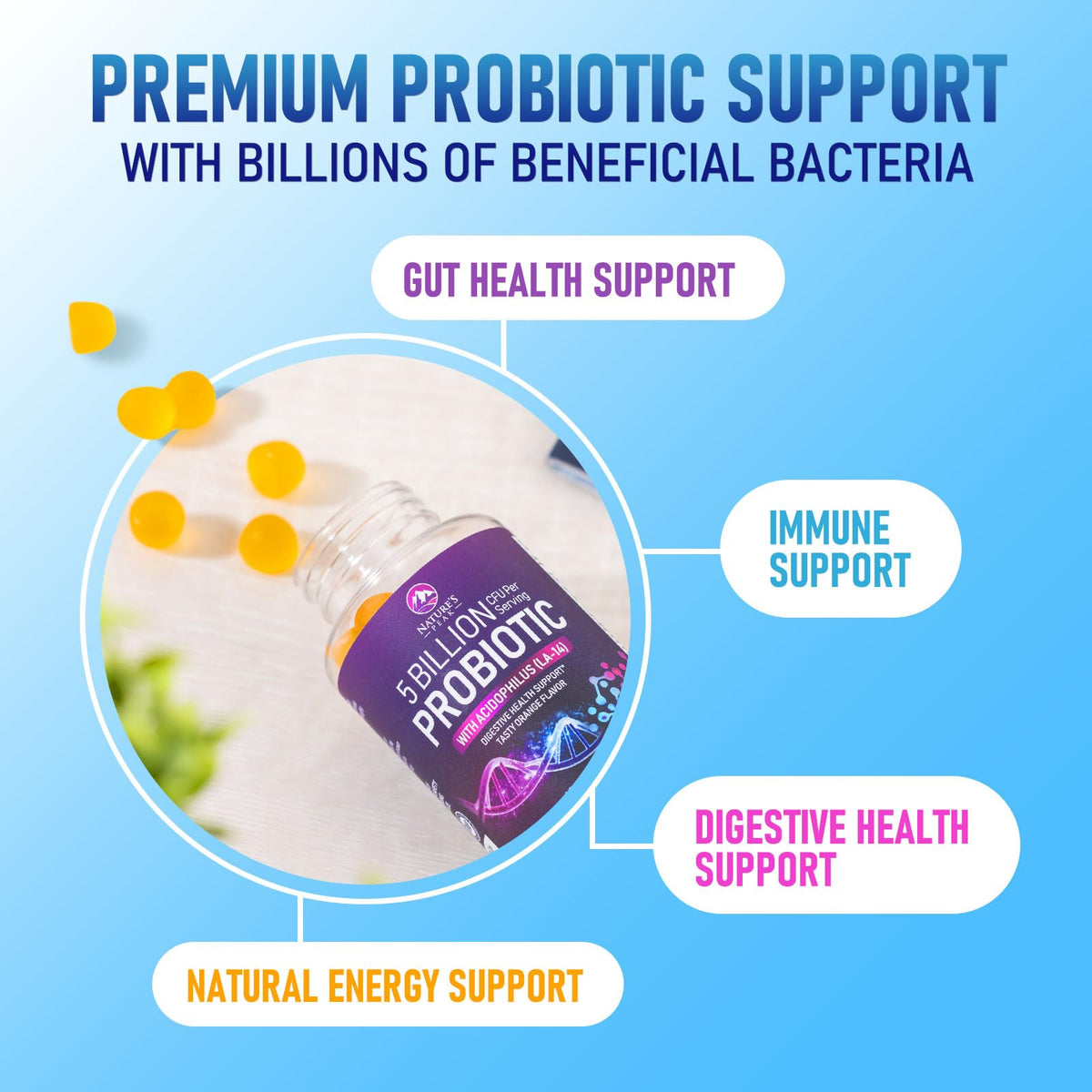 Gummies probiotiques Nature's Peak en gros plan