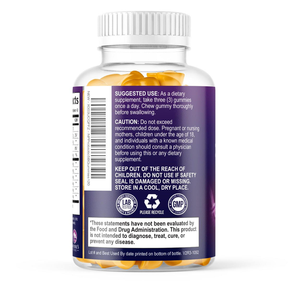Gummies probiotiques Nature's Peak sur un fond neutre