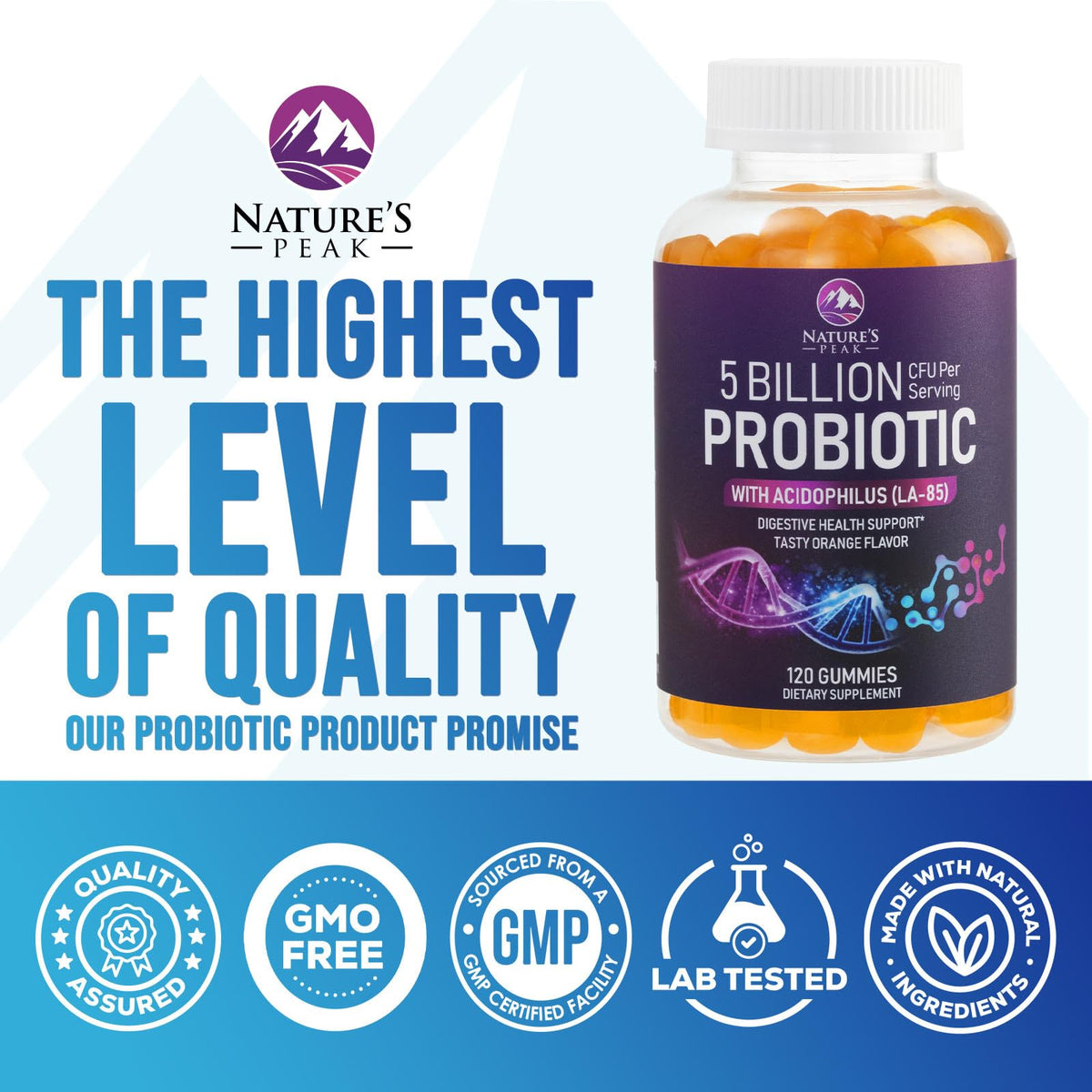 Gummies probiotiques Nature's Peak sur une table