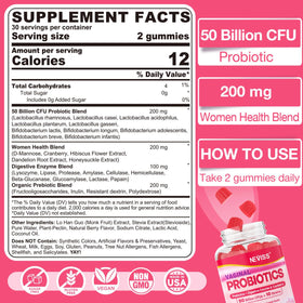 Gummies probiotiques NEVISS, emballage avec ingrédients naturels