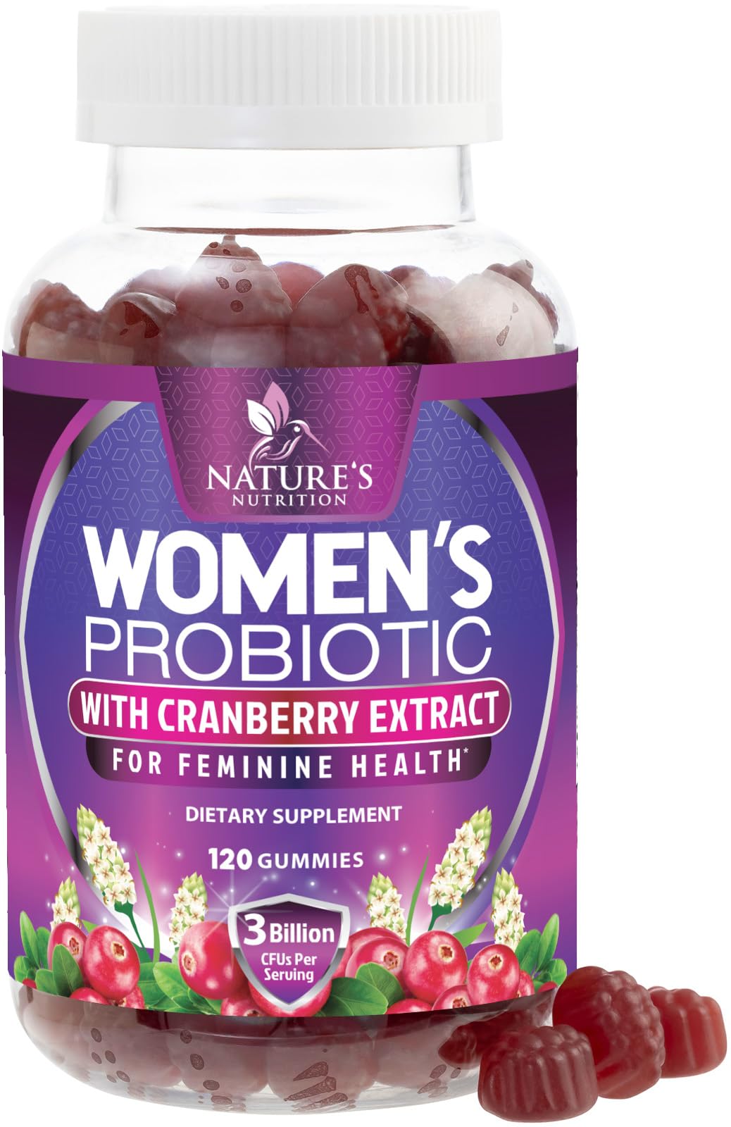 Gummies probiotiques pour femmes Nature's Nutrition 120 gummies avec cranberry