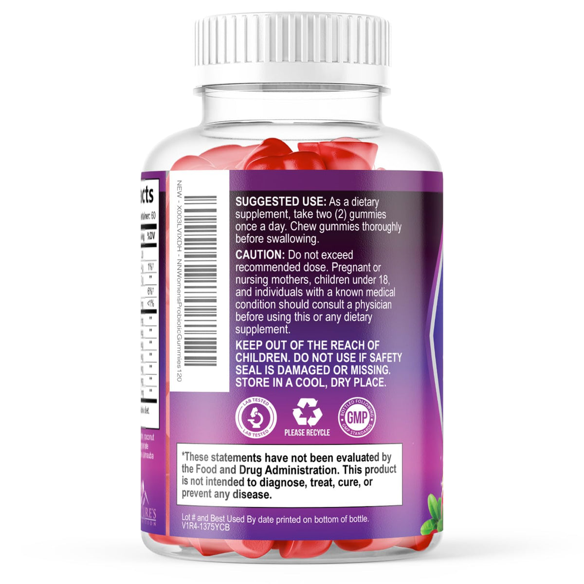 Gummies probiotiques pour femmes Nature's Nutrition avec une cuillère