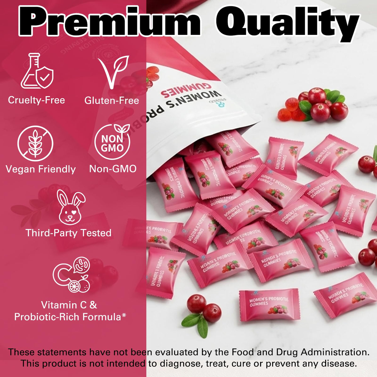 Gummies probiotiques REDOO, ingrédients sur l'emballage