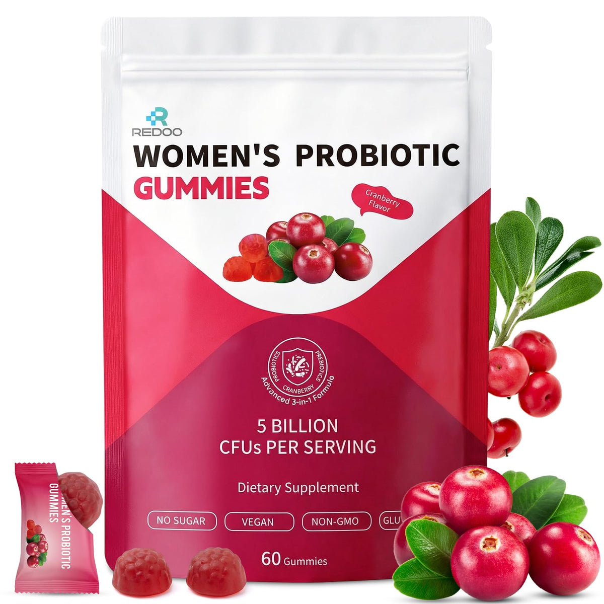 Gummies probiotiques REDOO pour femmes, 60 gummies, packaging avant