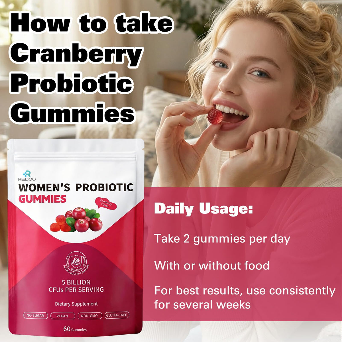 Gummies probiotiques REDOO, prise quotidienne recommandée