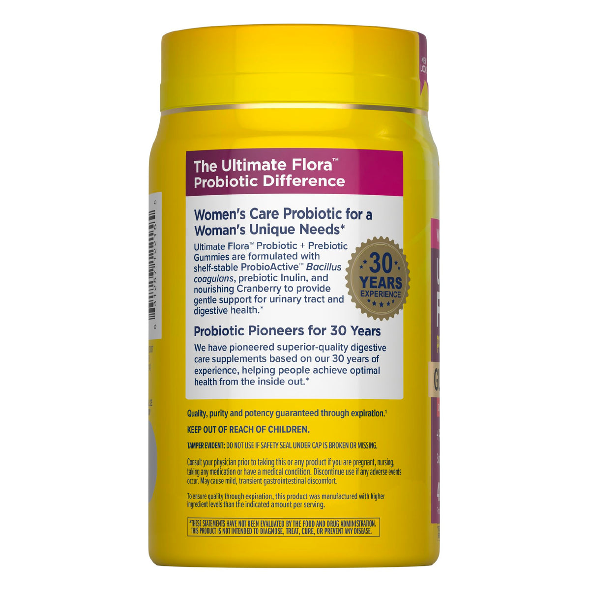 Gummies probiotiques Renew Life Femmes avec étiquette de composition