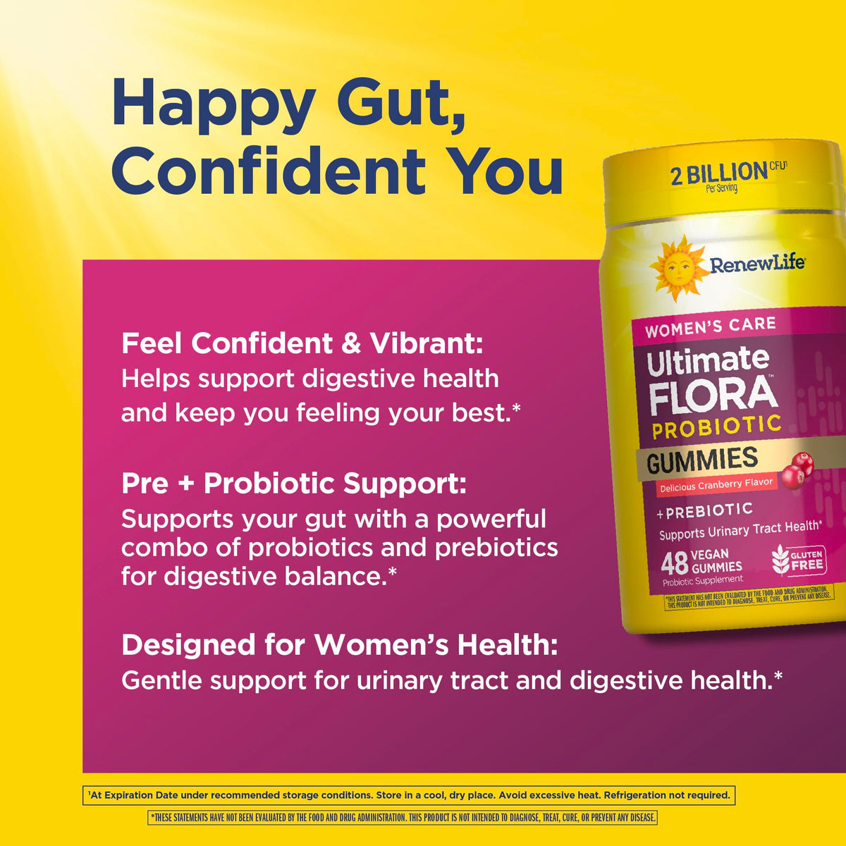 Gummies probiotiques Renew Life Femmes avec une main tenant un gummy