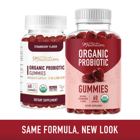 Gummies probiotiques SMNutrition sur un fond blanc