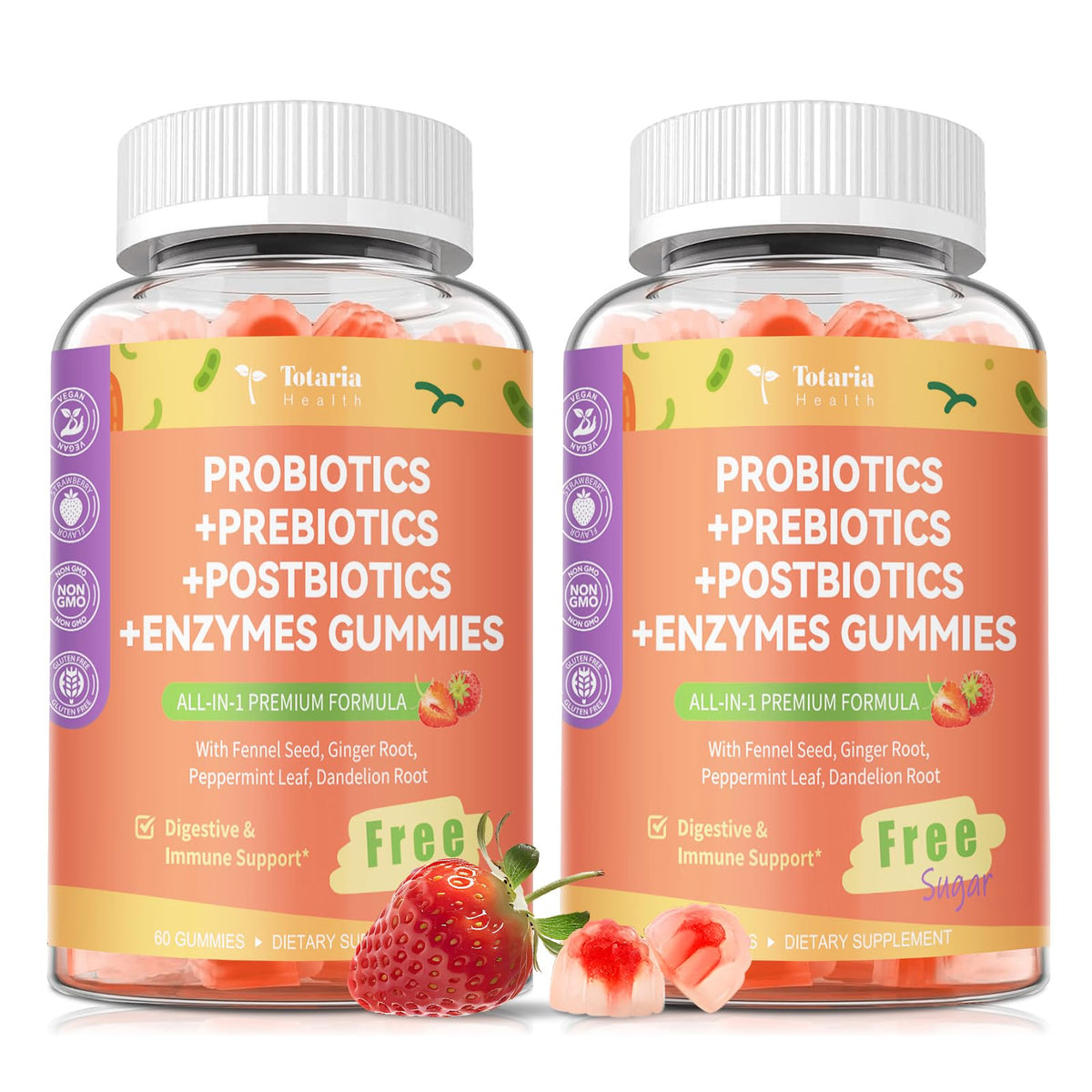 Gummies probiotiques Totaria 5-en-1 saveur fraise vue de face