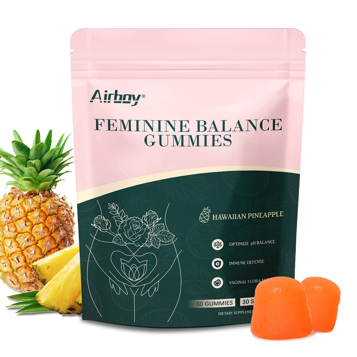 Gummies probiotiques vaginaux Airboy ananas, paquet avant