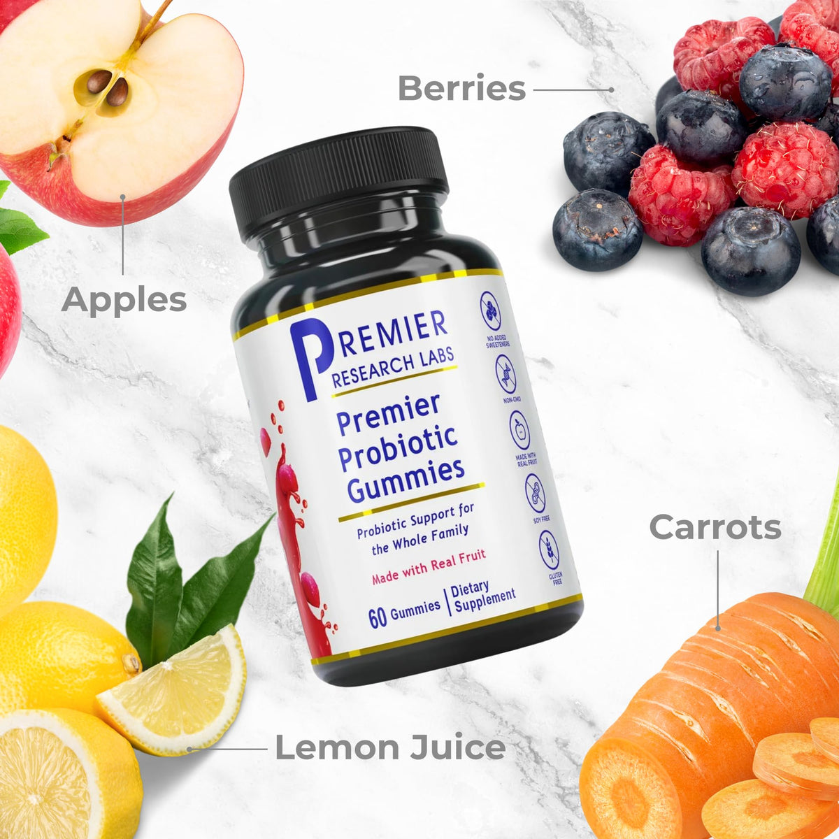 Gummies Probiotiques Végétaliens Premier Research Labs, vue de côté