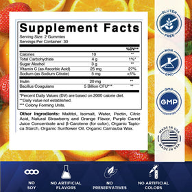 Gummies probiotiques Vitamatic à côté d'une cuillère avec quelques gummies