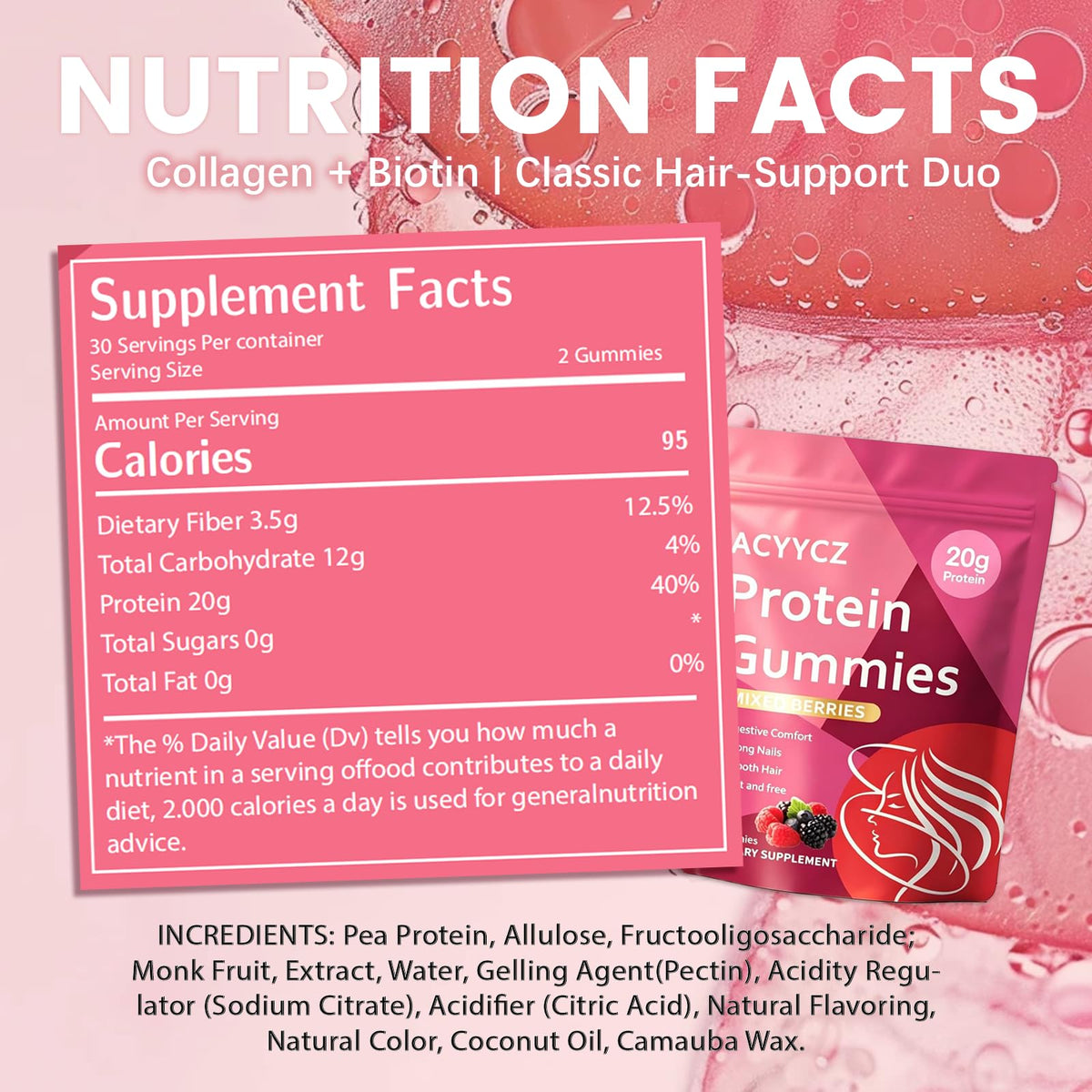 Gummies protéinées ACYYCZ montrant la texture moelleuse