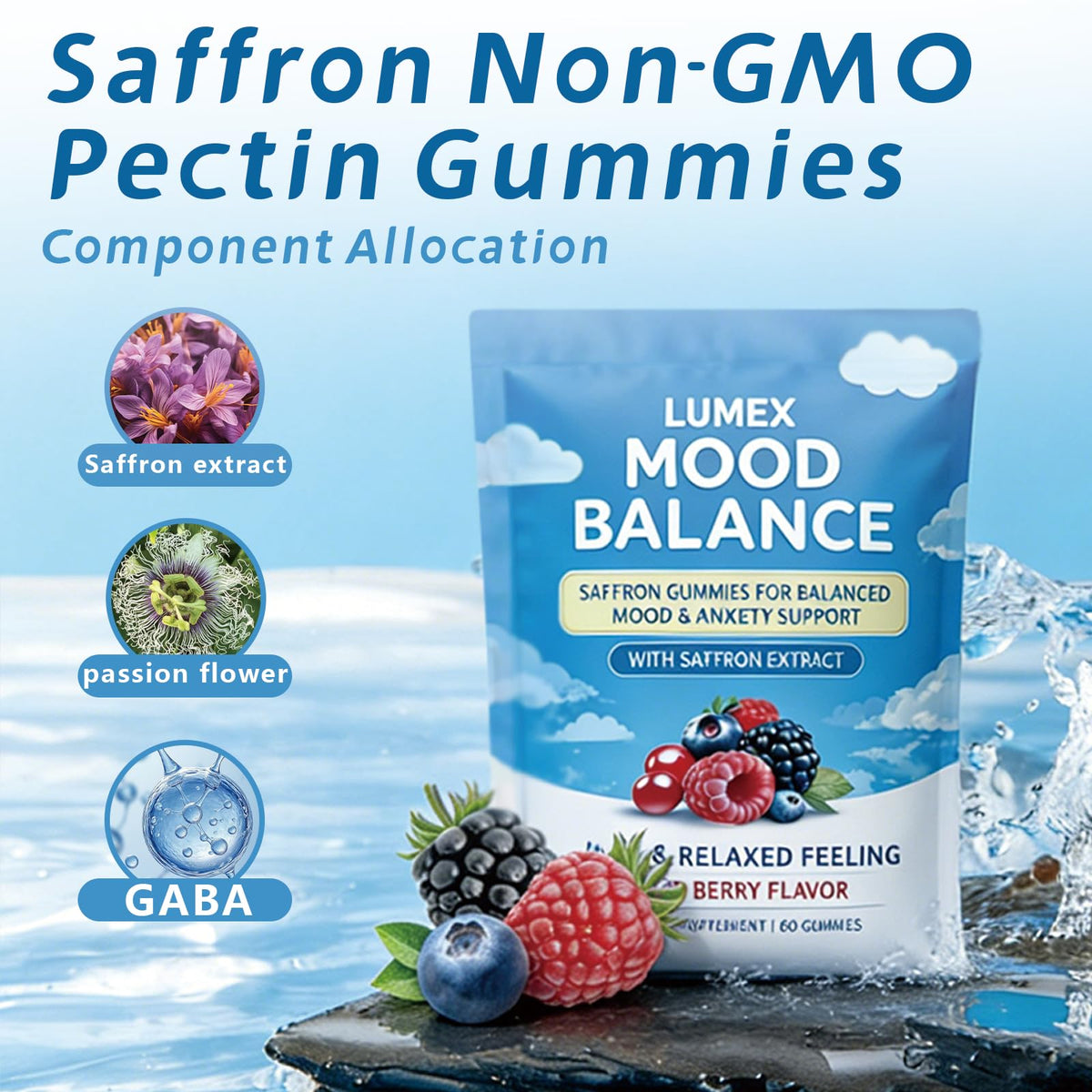Gummies Purebite au safran sur une surface blanche