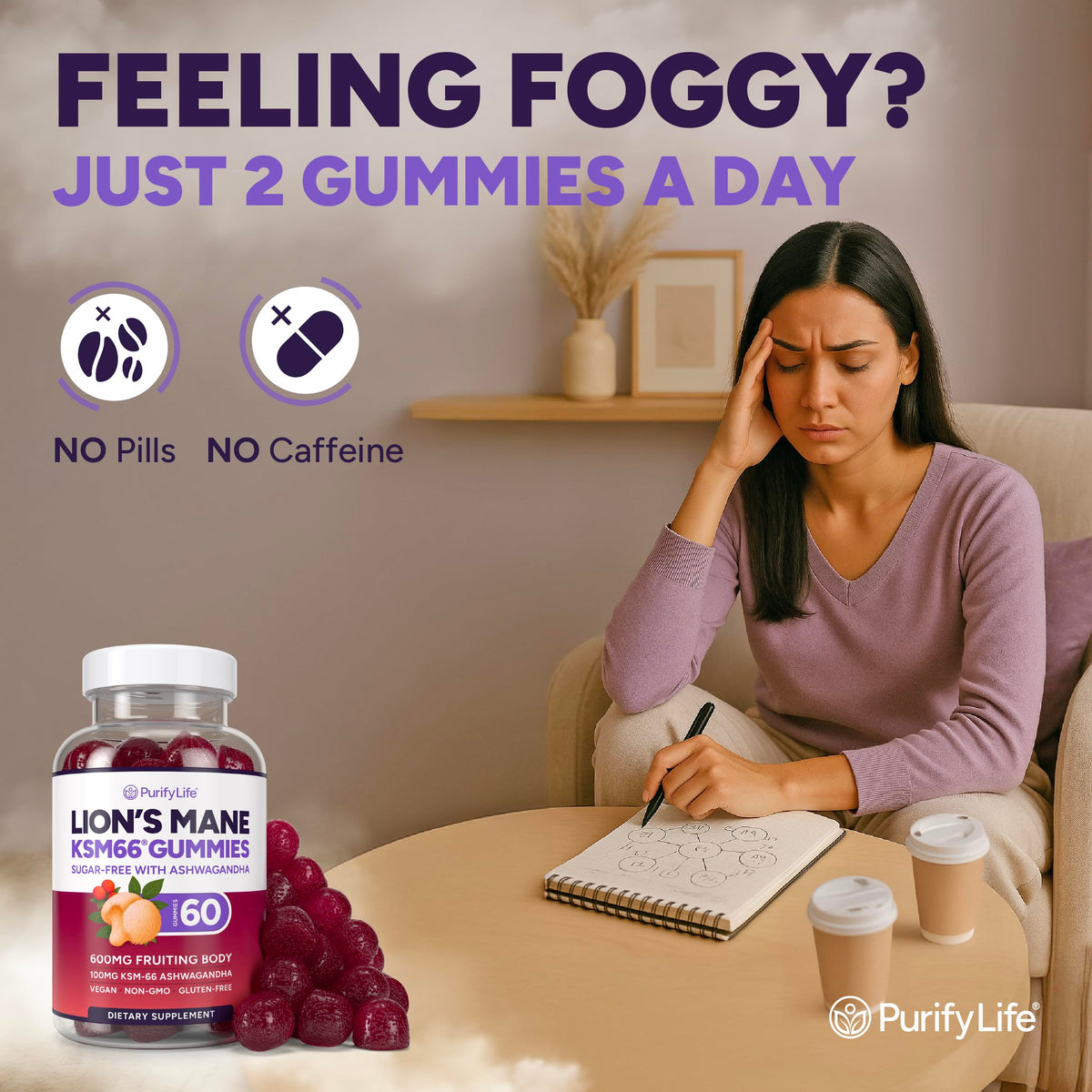 Gummies Purify Life Lion's Mane avec étiquette visible