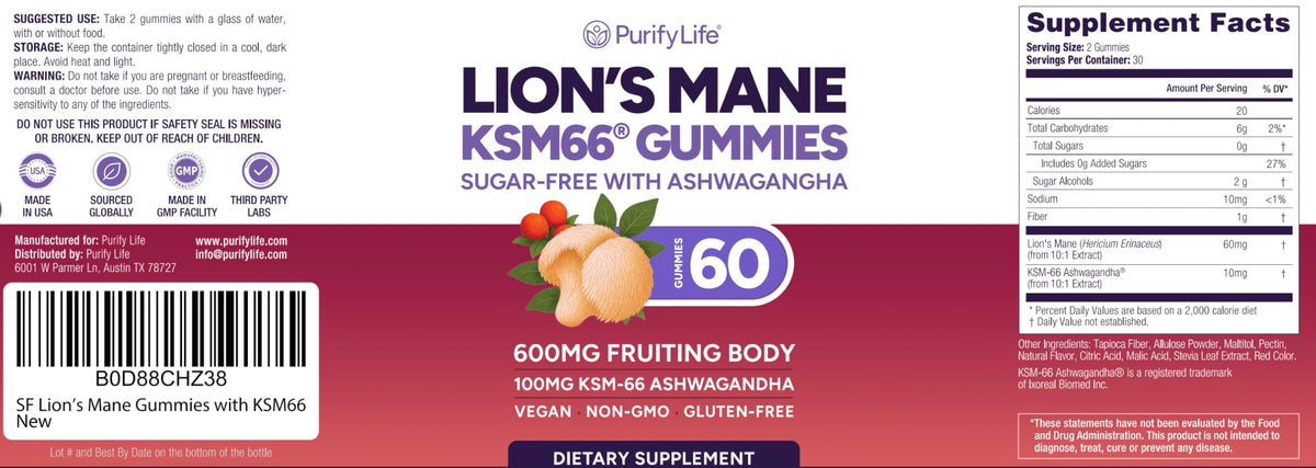 Gummies Purify Life Lion's Mane sur une table en bois