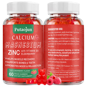 Gummies Putaojun au calcium magnésium zinc framboise vue de face
